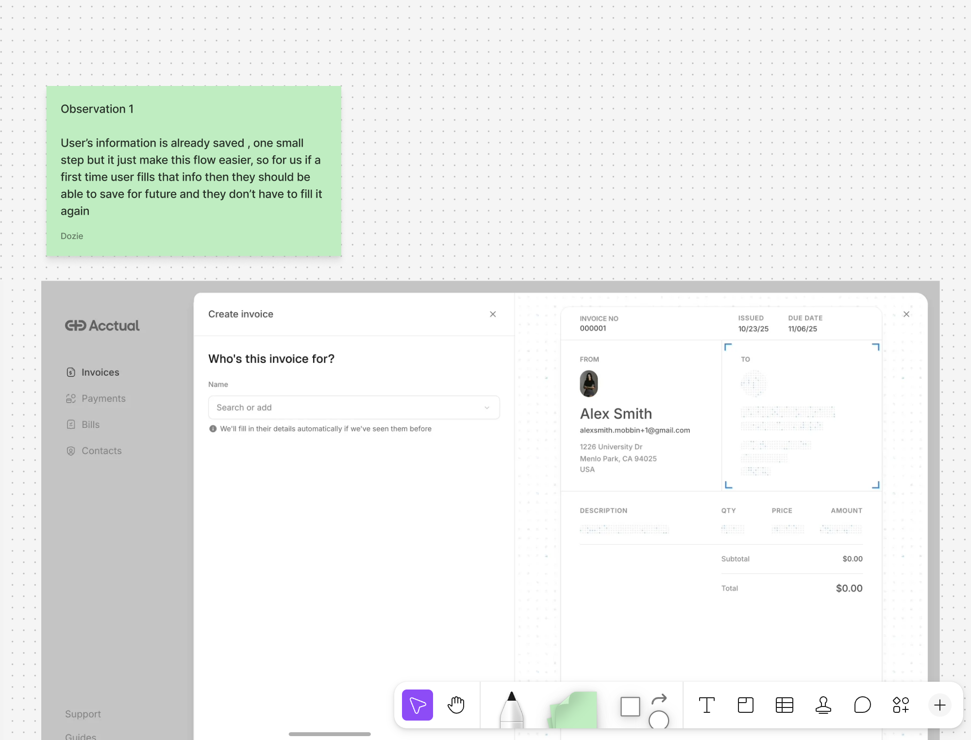 Competitor analysis, Acctual invoice creation flow