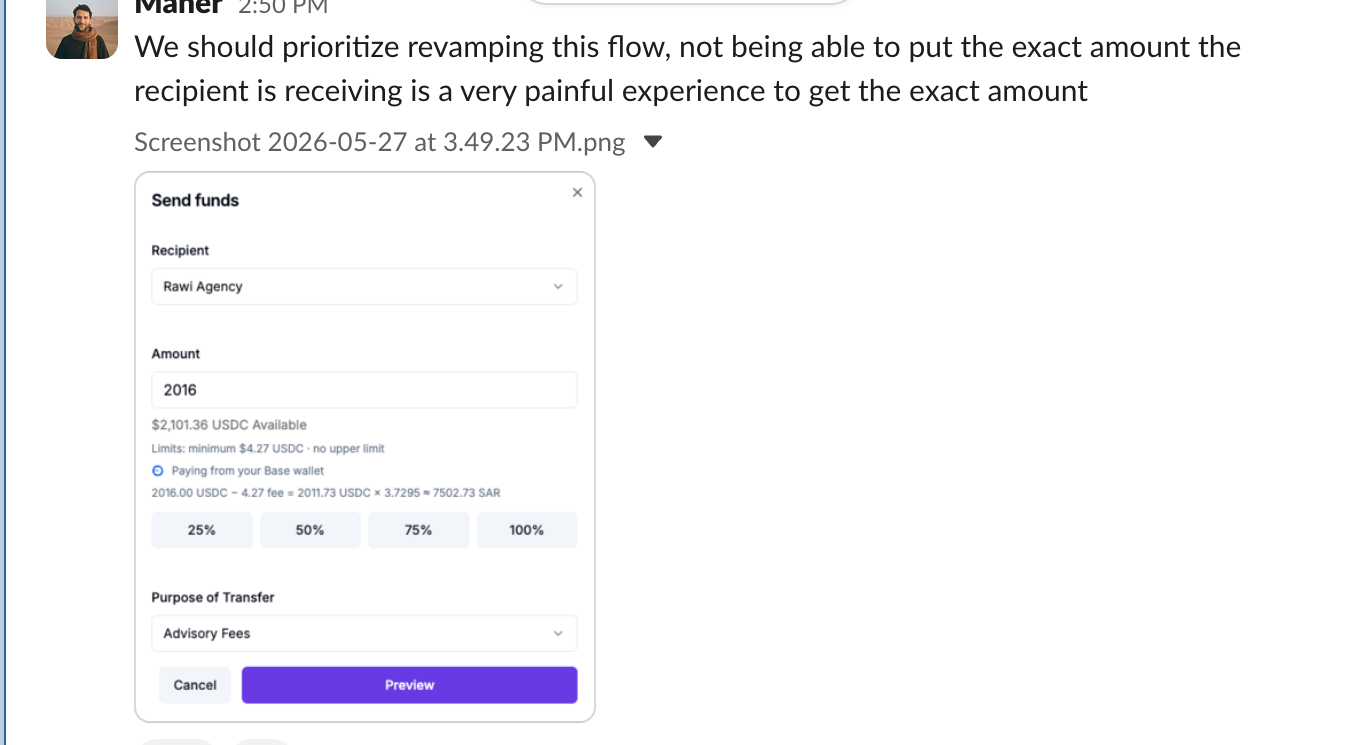 User feedback from Slack